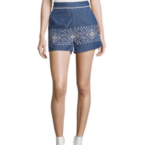 Anthropologie Pants - NWT ANTHRO J.O.A. High Waist Blue and White Embroidered Shorts size large